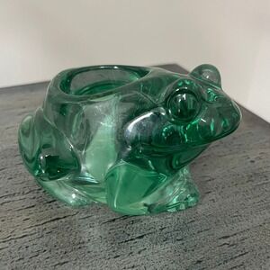 Indiana Glass Frog Votive Holder Spanish Green Glass Candle Vintage 07138 Heavy